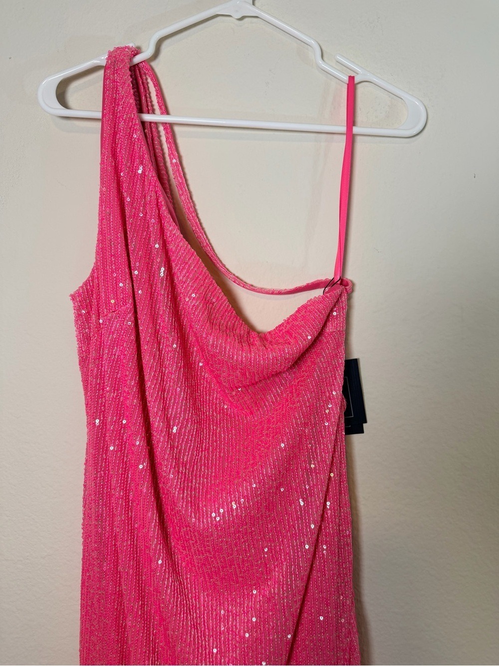Mac Duggal 26990 Pink Sequin One Shoulder Cowl Back Gown 12 NWT - Picture 9 of 12
